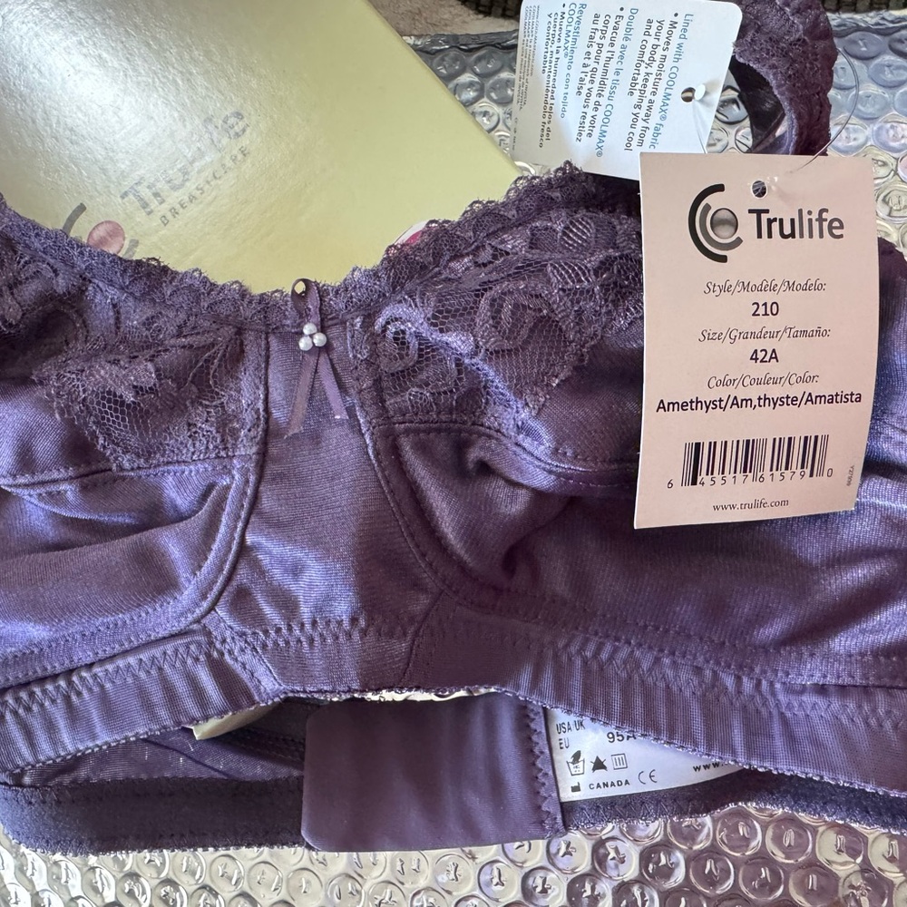 Trulife breastcare 210 Barbara 42A pocketed bra -NIB w/tags Rare Color Amethyst